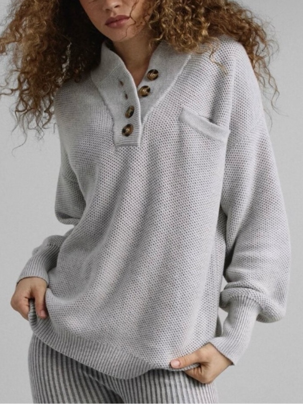 Lunya Cottonsilk Pocket Henley Sweater Top